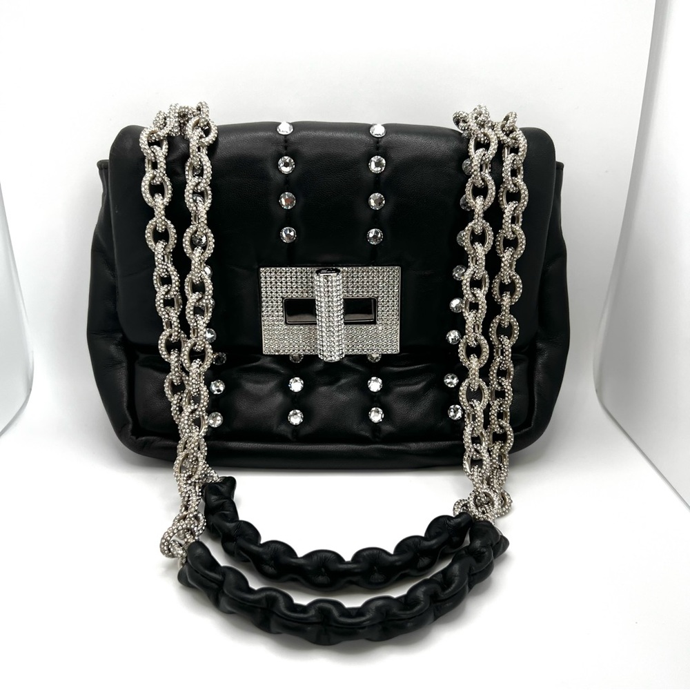 Tom Ford Black Leather Purse Studded Sequin Chain Link Shoulder Bag - Picture 2 of 16